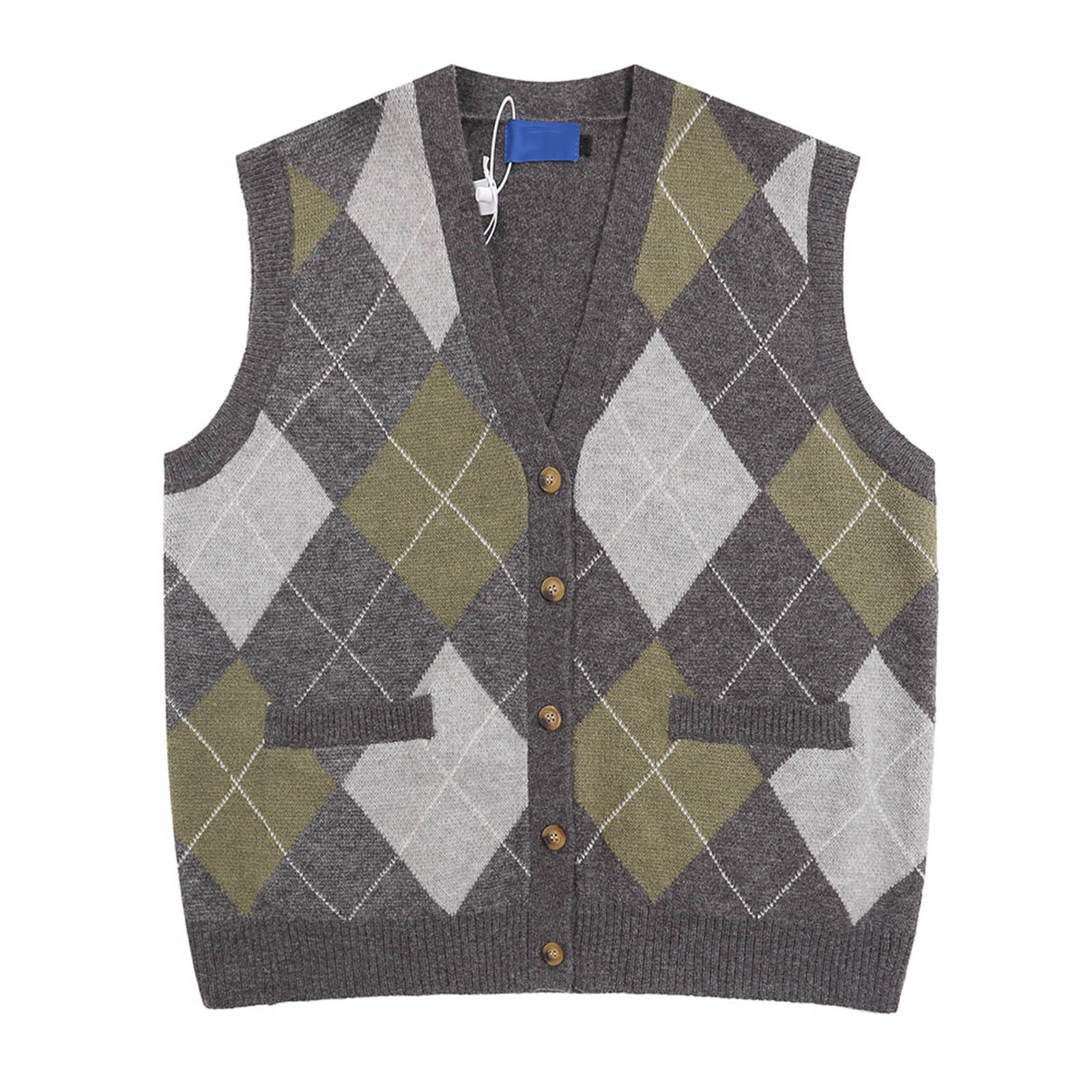 JGGSPWM Mens Sleeveless Classic Fit V Neck Button Down Argyle Geometric