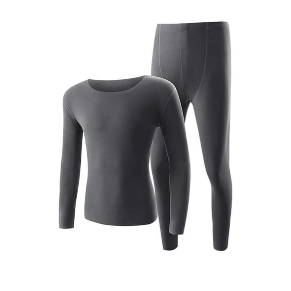 JGGSPWM Mens Thermal Underwear Sets Long Sleeve Seamless Round Neck Base Layer Top and Leggings Pajamas for Cold Weather Gray L
