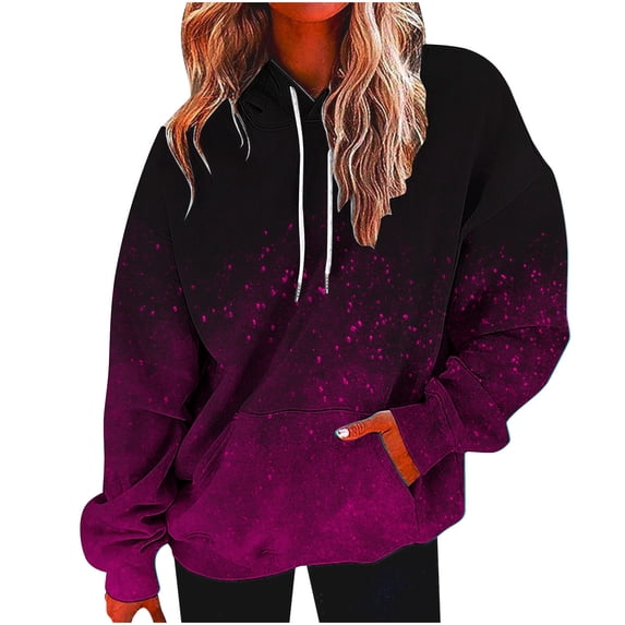 JGGSPWM Oversized Hoodies for Women Plus Size Drawstring Gradient Print Hoodie Loose Fit Sweatshirt with Pocket Womens Pullover Pink XL