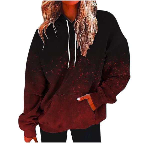 JGGSPWM Oversized Hoodies for Women Plus Size Drawstring Gradient Print Hoodie Loose Fit Sweatshirt with Pocket Womens Pullover Red S