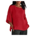 thumbnail image 1 of JGGSPWM Plus Size Cotton Linen Tops for Women Oversized Half Sleeve Crew Neck Blouses Summer Basic Solid Color Tunic Tops Linen Shirts Red XXXL, 1 of 6