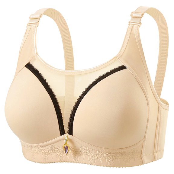 JGGSPWM Plus Size Everyday Bras for Women Breathable Mesh No Underwire Full Coverage Comfortable Unlined Wirefree T-Shirt Bra Beige 44