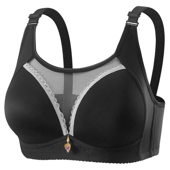 JGGSPWM Plus Size Everyday Bras for Women Breathable Mesh No Underwire Full Coverage Comfortable Unlined Wirefree T-Shirt Bra Black 38