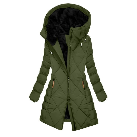 JGGSPWM Plus Size Long Puffer Jacket for Women Zipper Thickened Winter Hooded Down Coat with Pockets Comfort Warm Jackets Green XXXL