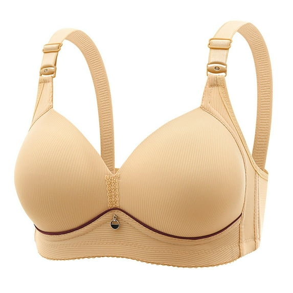 JGGSPWM Plus Size Wire-Free Bra for Middle-Aged Women, Providing Comfort And Support Beige L