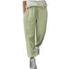 JGGSPWM Plus Size Women's Elastic Waist Cropped Pants Casual Linen Trousers with Drawstring Pockets Green M