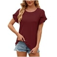 thumbnail image 1 of JGGSPWM Plus Size Women's Summer Ruffle Sleeve V-Neck Casual Tops Loose Fit Blouse Wine M, 1 of 8