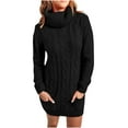 thumbnail image 1 of JGGSPWM Pocket Twist Cable Knit Sweaters for Womens Lightweight Jumper Turtleneck Long Sleeve Pullover Classic Sweater Dressy Casual Tops Black L, 1 of 9