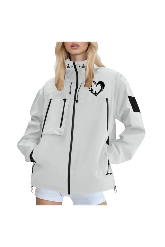 Rain Jackets Women Lightweight Waterproof Zip Up Jacket Travel Cycling Windbreaker Cold Weather Running Jacket Hooded Hiking Coat White S