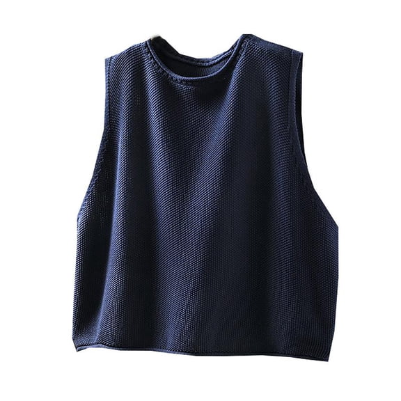 JGGSPWM Retro Style Knitted Vest for Women, Personalized Neck, Sleeveless Waistcoat Sweater, Versatile Coat Blue Free Size
