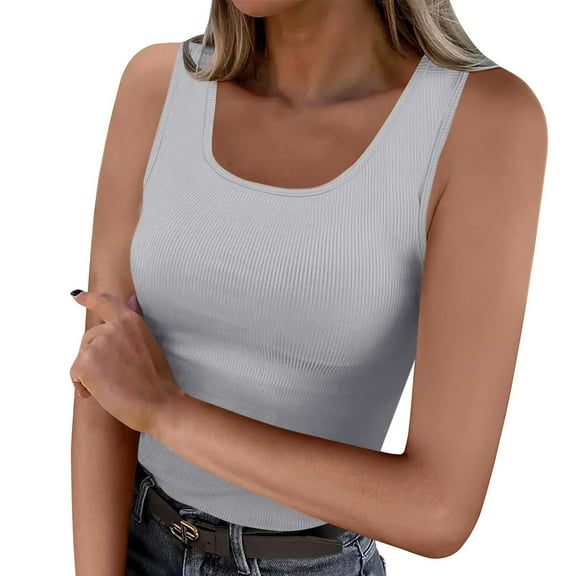 JGGSPWM Ribbed Scoop Neck Tank Tops for Women Sleeveless Summer Fitted Cute Tops Gray XL