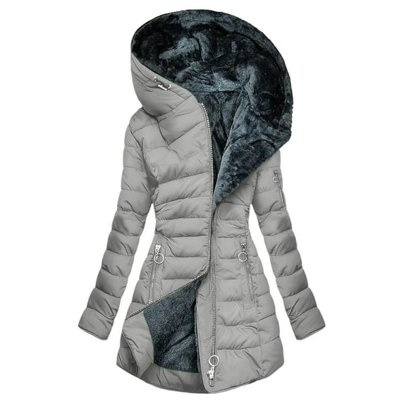 JGGSPWM (S-5XL) Big and Tall Winter Coats for Women Waterproof Fleece Lined Warm Long Puffer Jacket Thicken Parka Outwear with Hood Gray M