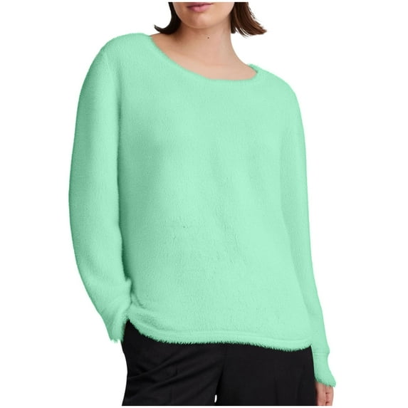 JGGSPWM (S-5XL) Plus Size Women's Pullover Fall Winter Sweaters Solid Color Fleece Long Sleeve Crewneck Oversized Loose Sweater Tops Green XXXL