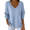thumbnail image 1 of JGGSPWM (S-5XL) Plus Size Womens Fall Sweaters V Neck Long Sleeve Casual Loose Lightweight Soft Pullover Sweater Knit Tops Blue XXXL, 1 of 7