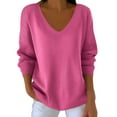 thumbnail image 1 of JGGSPWM (S-5XL) Plus Size Womens Fall Sweaters V Neck Long Sleeve Casual Loose Lightweight Soft Pullover Sweater Knit Tops Pink XXXXXL, 1 of 7