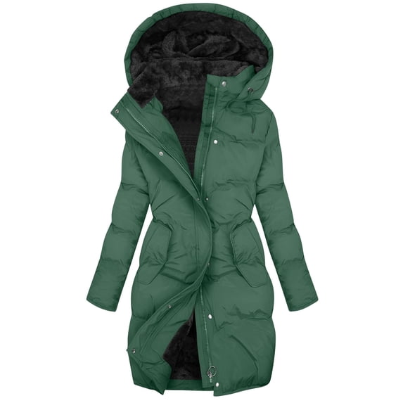 JGGSPWM (S-5XL) Women's Plus Size Waterproof Winter Coat Solid Color Warm Long Puffer Jackets with Hood Thicken Parka Green XXL
