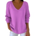 thumbnail image 1 of JGGSPWM (S-5XL) Womens Plus Size Long Sleeve V Neck Sweaters Fall Casual Classic Soft Loose Fit Basic Pullover Versatile Top Purple M, 1 of 7