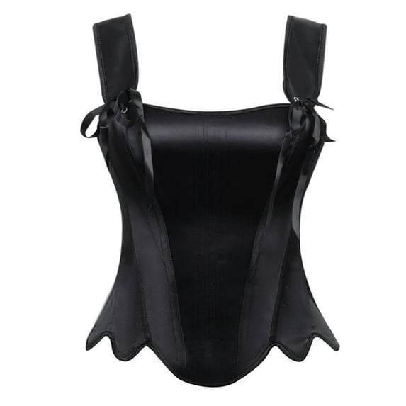 JGGSPWM Satin Corset Tops for Women Laceup Vintage Overbust Bustier Sexy Going Out Party Camisole Crop Tank Top Black L