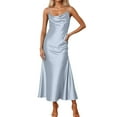 thumbnail image 1 of JGGSPWM Satin Spaghetti Strap Cowl Neck Backless Midi Dresses for Women Elegant Tie Low Back Ruched Cocktail Dress Blue XS, 1 of 7