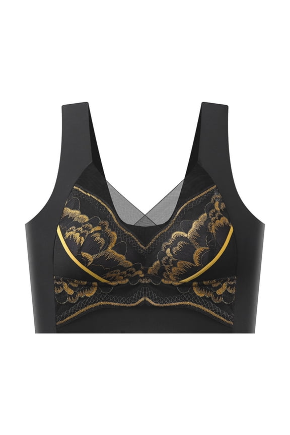 Seamless Push Up Wireless Bras, Beautiful Back Underwear Bras for Women, Ice Silk Gathering Bra Everyday Bra Black XXXL