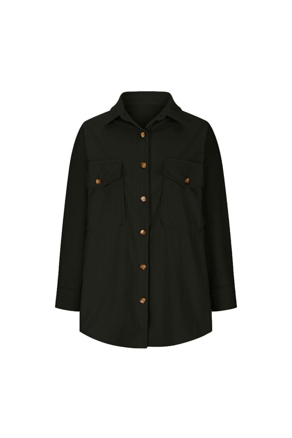 Shackets for Women Waffle Knit Tops Long Sleeve Button Down Shirts Fashion Fall Jackets Outfits Corduroy Jacket Black XXL