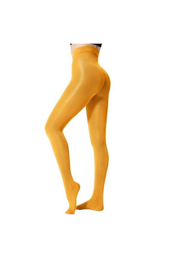 Shaping Tights for Women Solid Color Pantyhose Colored Semi-Opaque Footed Tights Soft Stretch High Waist Stockings 70D Gold XXL