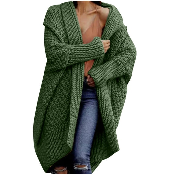 JGGSPWM Shawl Lapel Chunky Cardigans Sweaters for Womens Solid Twist Cable Knit Sweater Open Front Long Sleeve Pullover Casual Tops Oversized Fall Winter Jumper Green XL