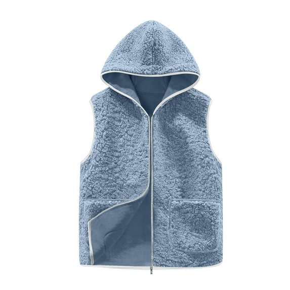 JGGSPWM Sherpa Fleece Vest for Women Trendy Winter Warm Sleeveless Vests Jacket Lightweight Zip Coats with Pockets Fall Outerwear Blue XL
