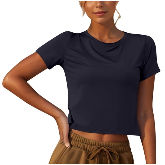 JGGSPWM Short Sleeve Crop Tops for Women Trendy Cotton Crew Neck Slim Fitted Tees Basic Tshirts Tight Cropped T Shirts Black XL