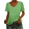 thumbnail image 1 of JGGSPWM Short Sleeve V Neck Casual T Shirts Tunics Loose Comfy Lightweight Blouse Tee for Women Summer Tops Green M, 1 of 5