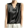 thumbnail image 1 of JGGSPWM Silk Satin Tank Tops for Women Casual Fashion V-Neck Retro Knot Sling Fitting Summer Dressy Business Blouse Shirt Black M, 1 of 3