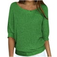 thumbnail image 1 of JGGSPWM Slouchy Sweaters for Women Well-dressed Cable Knit Tops Casual Crochet Ribbed Jumper Solid Sweaters for Women Crewneck Tops 3/4 Sleeve Pullover Green L, 1 of 6
