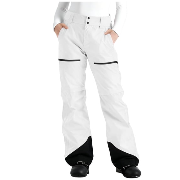 JGGSPWM Snow-Pants Womens Fashion Color Block Pocket Ski-Pant Waterproof Insulate Softshell Winter Hiking Snowboard Pants White L
