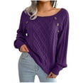 thumbnail image 1 of JGGSPWM Solid Cable Knit Sweaters for Womens Warm Tops Crewneck Long Sleeve Pullover Ladies Jumper Cozy Sweater Purple S, 1 of 8