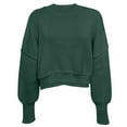 thumbnail image 1 of JGGSPWM Solid Crop Sweaters for Women Temperament Crochet Ribbed Jumper Crew Neck Tops Long Sleeve Pullover Soft Breathable Sweaters for Women Lovely Cable Knit Tops Green M, 1 of 6