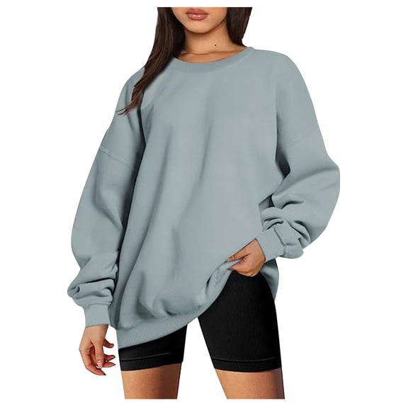 JGGSPWM Solid Oversized Sweatshirt Basic Solid Drop Shoulder Crewneck Long Sleeve Pullover Casual Sweatshirts Fall Winter Jumper Top Mint Green L