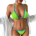 thumbnail image 1 of JGGSPWM Solid Pleated Ribbed Bikini Pearl Decor Swimsuit for Women Plunge V Neck Sleeveless High Waist Swimwear 2 Pieces Bathing Suit Halter Neck Monokini Tankini Green M, 1 of 8