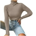 thumbnail image 1 of JGGSPWM Solid Ribbed Knit Slim Fit Sweaters for Womens Turtleneck Long Sleeve Pullover Soft Breathable Sweater Well-dressed Jumper Cotton Soft Tops Khaki L, 1 of 8