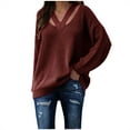 thumbnail image 1 of JGGSPWM Solid Ribbed Knit Sweaters for Womens Cut Out V Neck Long Sleeve Pullover Basic Essential Tops Casual Comfy Sweater Trendy Fall Winter Jumper Coffee XL, 1 of 5