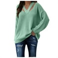 thumbnail image 1 of JGGSPWM Solid Ribbed Knit Sweaters for Womens Cut Out V Neck Long Sleeve Pullover Basic Essential Tops Casual Comfy Sweater Trendy Fall Winter Jumper Green L, 1 of 5