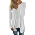 thumbnail image 1 of JGGSPWM Solid Sweaters for Women Long Sleeve Pullover Soft Comfy Cable Knit Tops Junior's Crochet Ribbed Jumper Irregular Hem Sweaters for Women V Neck Tops White S, 1 of 6