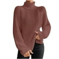 thumbnail image 1 of JGGSPWM Solid Sweaters for Women Long Sleeve Pullover Soft Cozy Cotton Cable Knit Tops Glamorous Sweaters for Women Turtle Neck Tops Colored Crochet Ribbed Jumper Brown S, 1 of 7