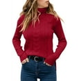 thumbnail image 1 of JGGSPWM Solid Sweaters for Women Turtle Neck Tops Long Sleeve Pullover Slouchy Sweaters for Women Ladies Crochet Ribbed Jumper Colorful Cable Knit Tops Red S, 1 of 3