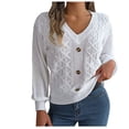 thumbnail image 1 of JGGSPWM Solid Sweaters for Womens Lovely Jumper Cable Knit Button Down Sweater V Neck Long Sleeve Pullover Lightweight Tops White M, 1 of 7