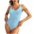 thumbnail image 1 of JGGSPWM Solid Swimsuit for Women One Piece Swimsuit Ribbed Knit Bathing Suit B-Solid-Light Blue M, 1 of 9