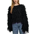 thumbnail image 1 of JGGSPWM Solid Tassel Fringe Sweaters for Womens Spring Sweater Winter Jumper Lightweight Tops Boat Neck Long Sleeve Pullover Black S, 1 of 5