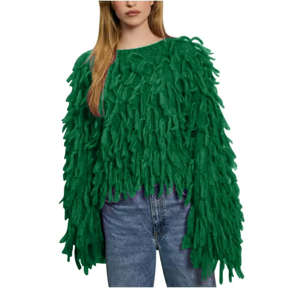 JGGSPWM Solid Tassel Fringe Sweaters for Womens Spring Sweater Winter Jumper Lightweight Tops Boat Neck Long Sleeve Pullover Green S