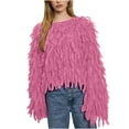thumbnail image 1 of JGGSPWM Solid Tassel Fringe Sweaters for Womens Spring Sweater Winter Jumper Lightweight Tops Boat Neck Long Sleeve Pullover Pink L, 1 of 5