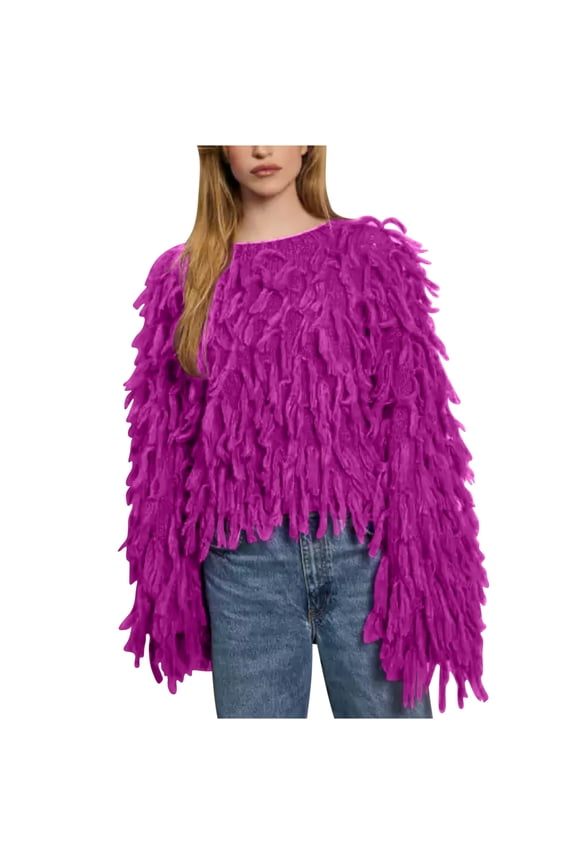 Solid Tassel Fringe Sweaters for Womens Spring Sweater Winter Jumper Lightweight Tops Boat Neck Long Sleeve Pullover Purple M