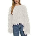 thumbnail image 1 of JGGSPWM Solid Tassel Fringe Sweaters for Womens Spring Sweater Winter Jumper Lightweight Tops Boat Neck Long Sleeve Pullover White S, 1 of 5